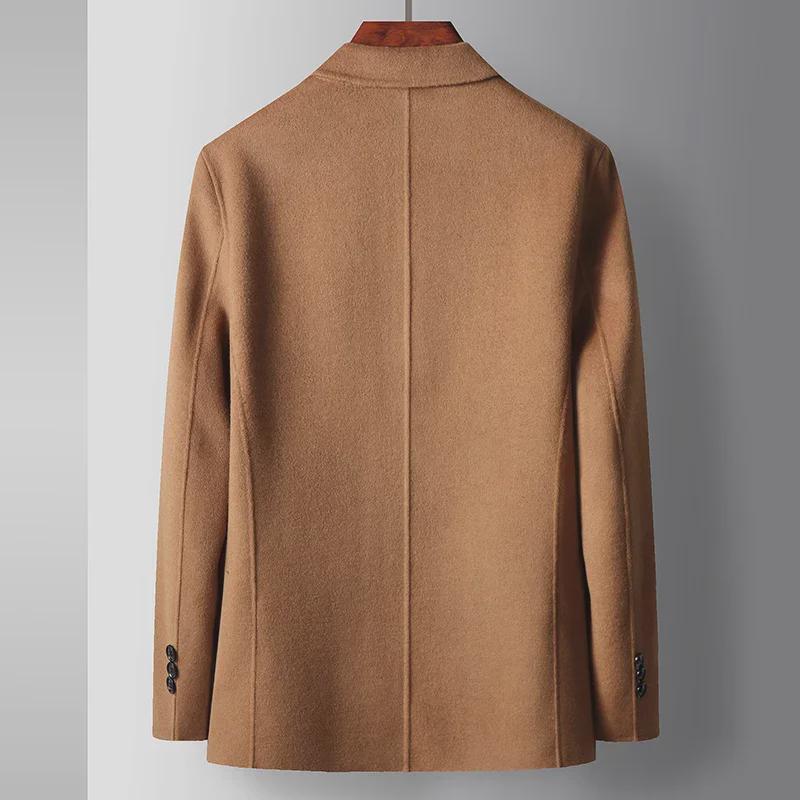 Costum de afaceri din lână pentru bărbați - Toamnă/Iarnă 2024: Culoare Solidă, Lucrat Manual, Față-Verso, Palton Gros Casual