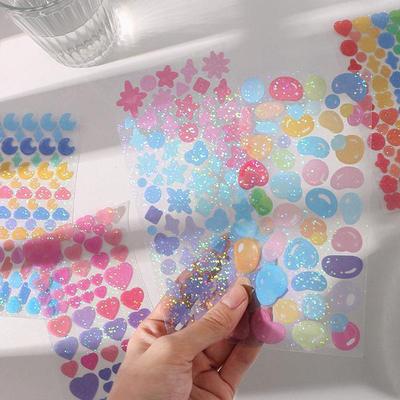 Infeel.Me Sparkle Glitter Stickers: Colorful Fantasy Series, Basic Planner Material, Single Sheet, 8 Designs.