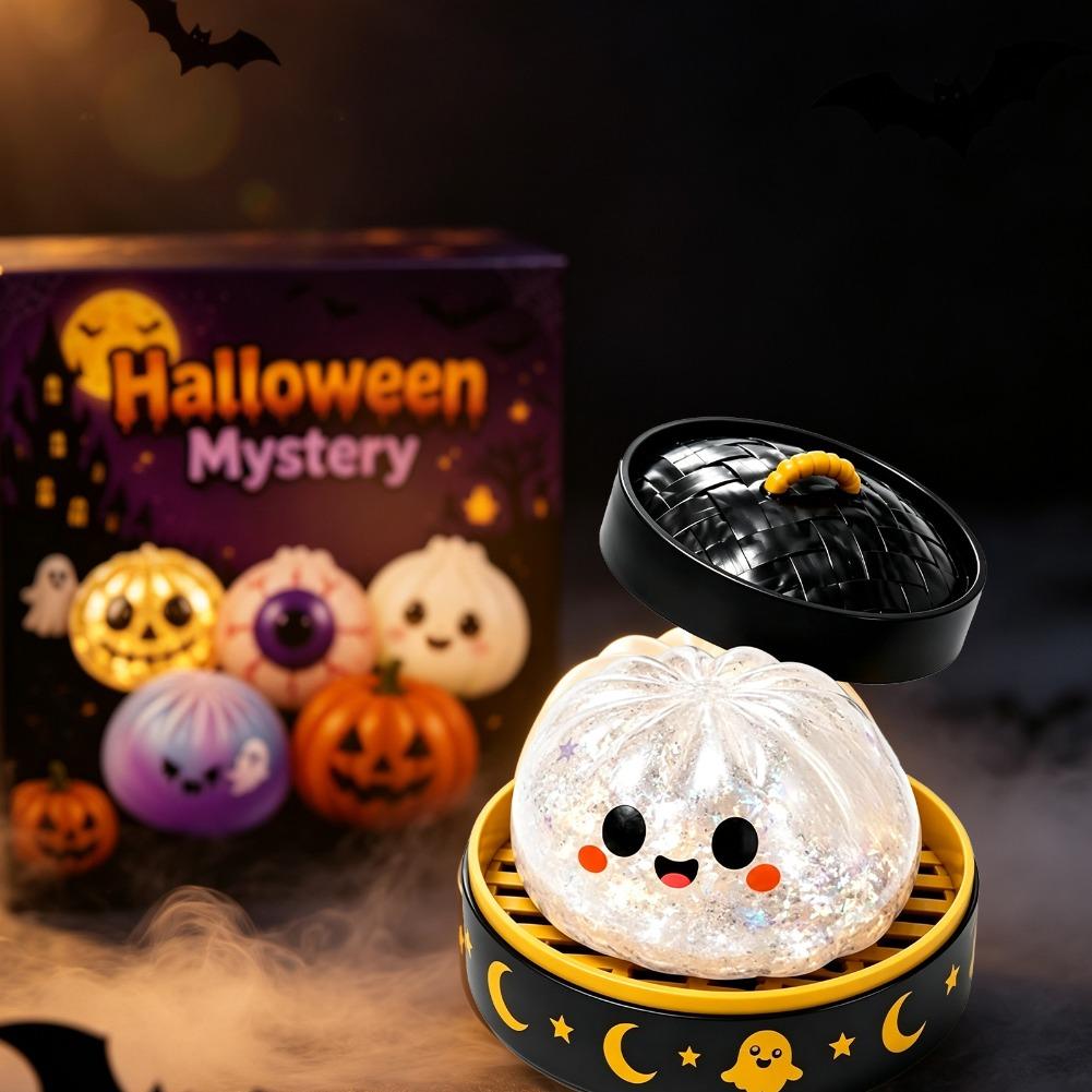New 1-5pcs Halloween Ghost Dumpling Squishy Toy with Box Squeeze Depression Fidget Toy for Stress Relief Gift Box Set