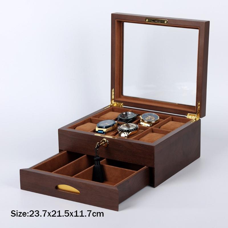 

Double Layer Watch Storage Boxes Retro Wrist Watch Organizer Case Luxury Watches Display Box Large Capacity Watches Saves Cases темно-коричневого кольору