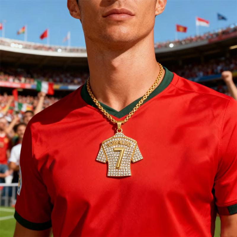 Hip Hop Stil Nummer 7 Trikot Zirkon Anhänger Legierung Halskette für Männer, Klassische Gedenk Halskette, Welt Fußball Fan Geschenke