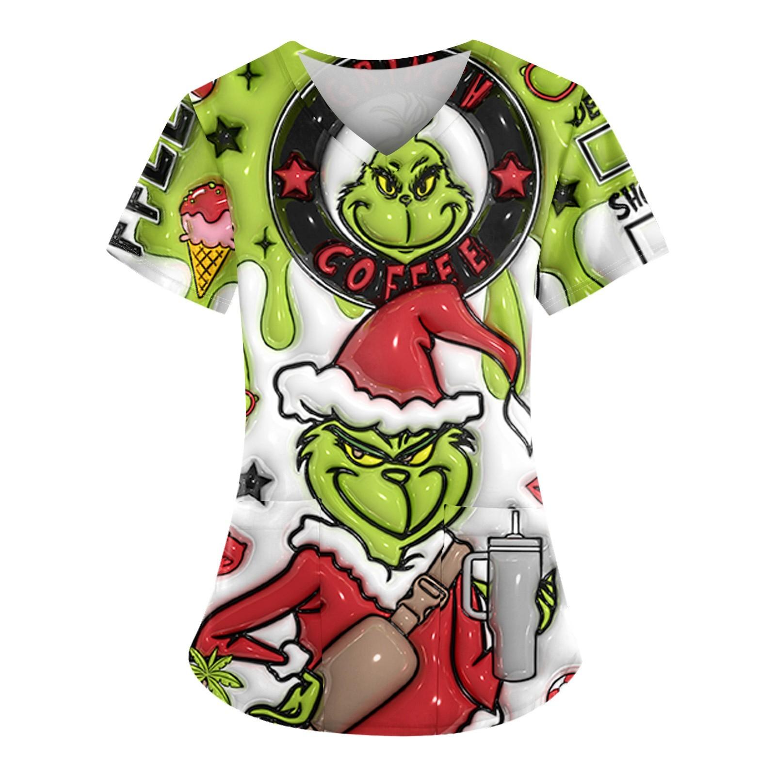 

Жіночий різдвяний сніговик, вільний принт, кишеня з V-подібним вирізом і короткими рукавами L