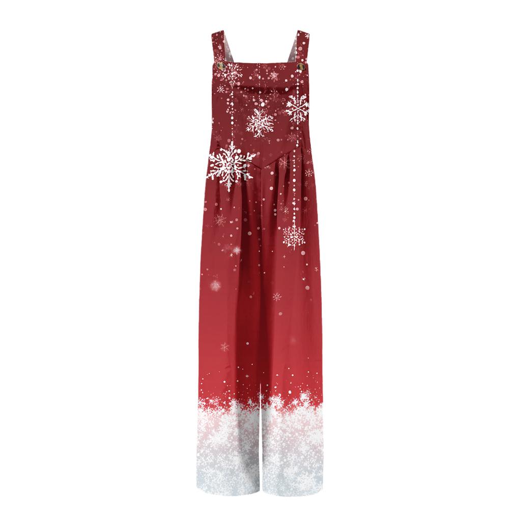 Women's Christmas Print Solid Wide Leg Strapless Tank Pocket Casual Onesie