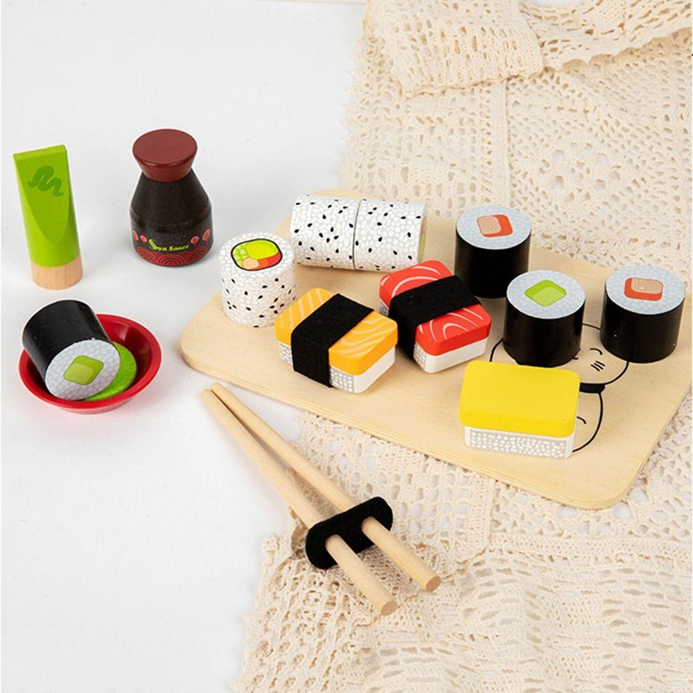 Funny Kid Pretend Play Sushi Toys Smooth Pretend Play Food Set Creative Wooden Food Set  Girls