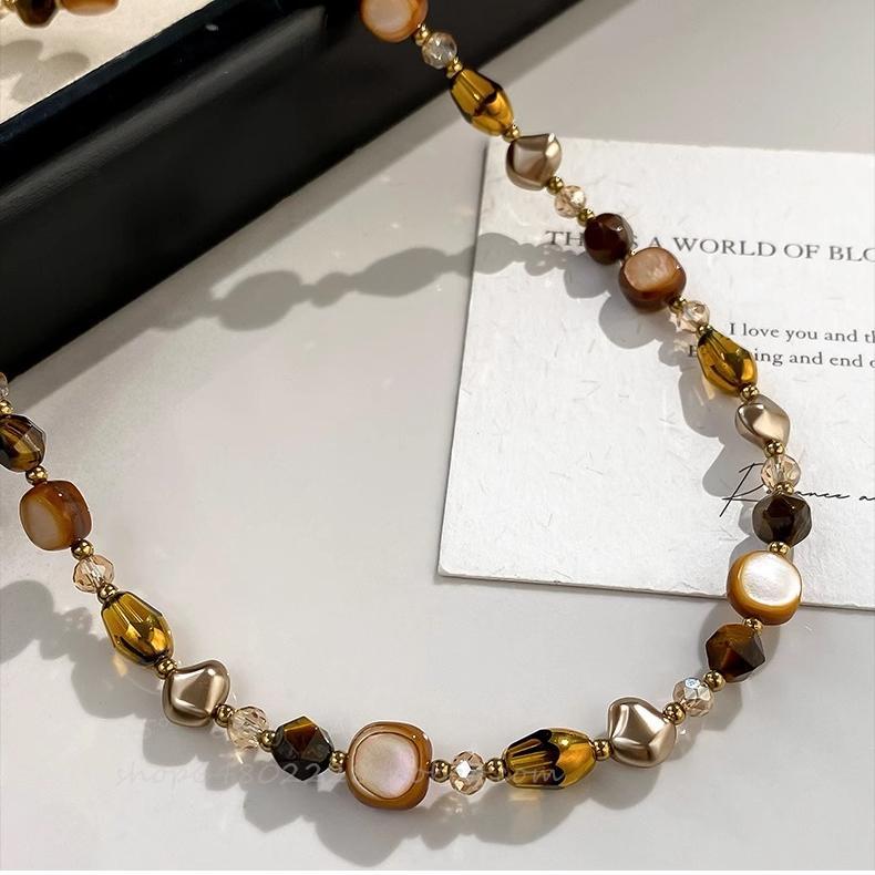 Maillard Caramel Tiger's Eye Stone Beaded Necklace Femininity Versatile Premium Sense Clavicle Chain Natural Stone Handmade