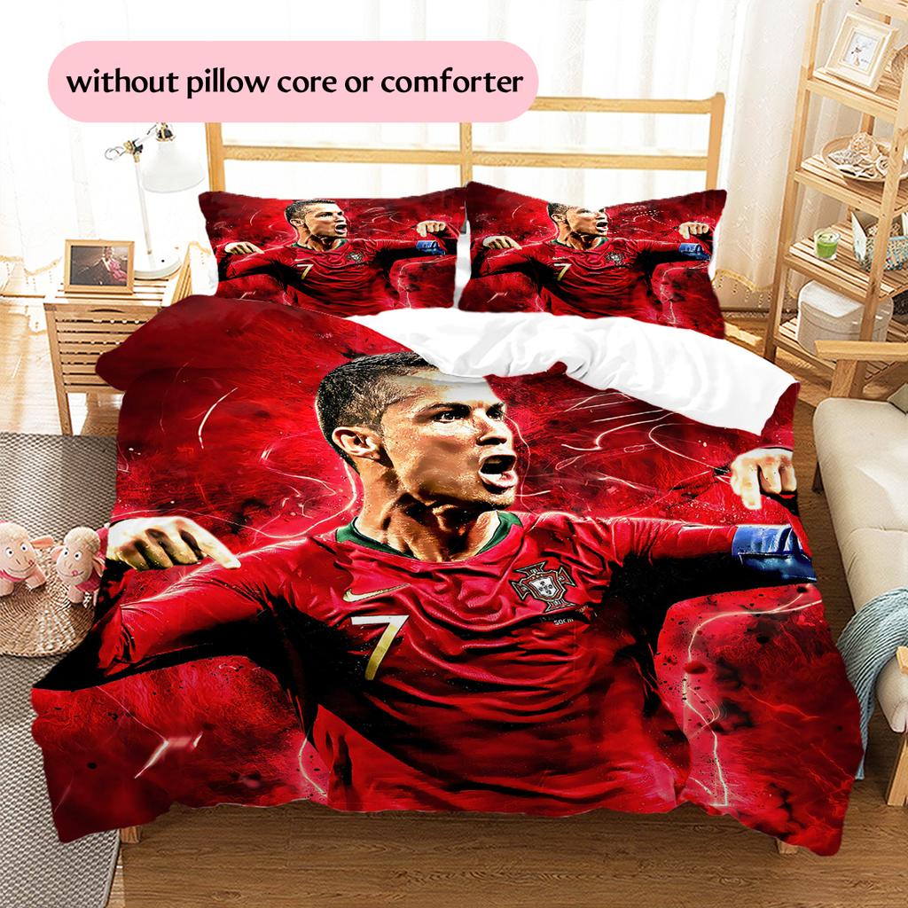 Football Ronaldo Pattern Bedding Home Decoration Birthday Gift (1 * duvet cover + 2 * pillowcase, without core)