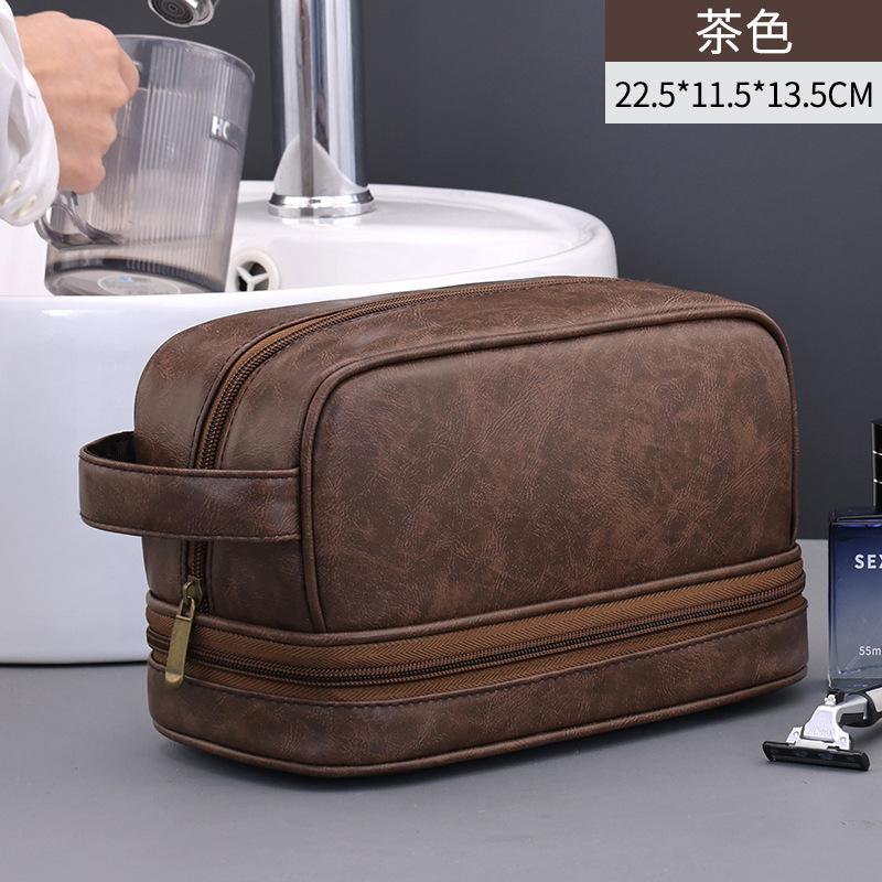 

Cross Border Double-layer Toiletry Bag Men On Business Trips Portable High-end PU Leather Waterproof Large Capacity Storage Makeup