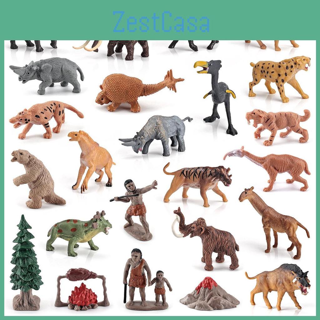 Premium 24 Piece Static Model Set Of Prehistoric Animals Including Woolly Rhinoceros And Saber Tooth