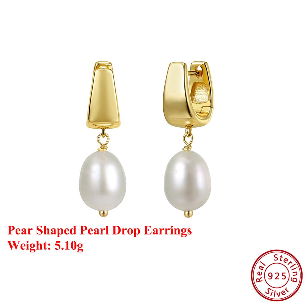 Effie Queen 925 Pure Silver 14k Gold Pear Shaped Pearl Drop Earrings Natural Jewelry for Women Wedding Party Banquet Gift GPE130