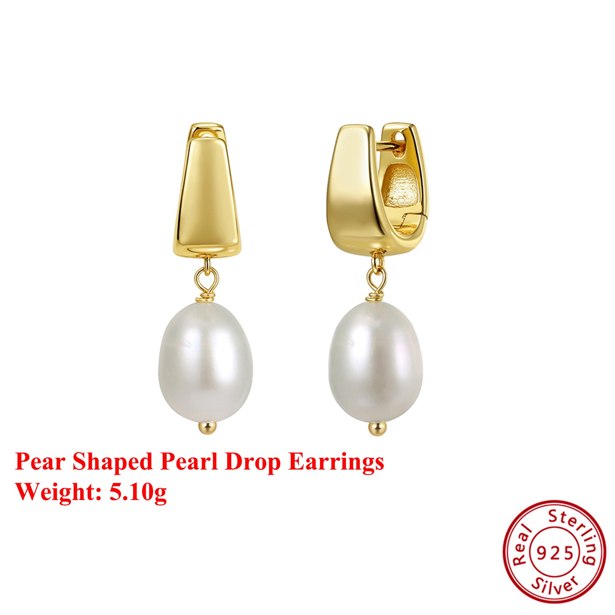 

Effie Queen 925 Pure Silver 14k Gold Pear Shaped Pearl Drop Earrings Natural Jewelry for Women Wedding Party Banquet Gift GPE130
