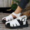 Platform Roman Sandalias Women Round Toe Hollow Out Casual Summer Shoes Flat Bottom Baotou Weave Sandales Female Black Footwear