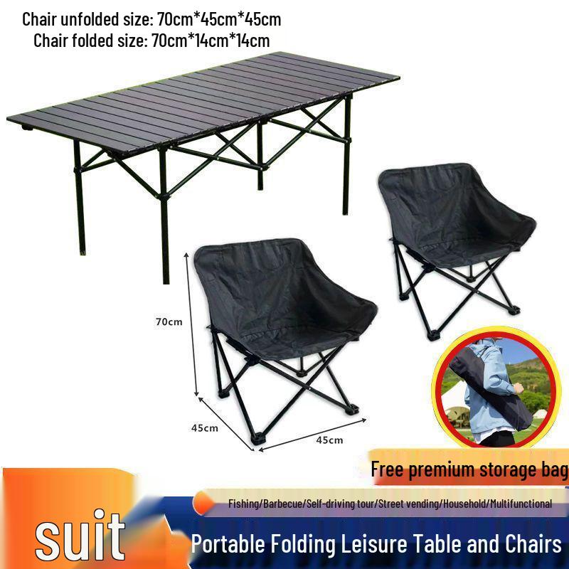 A1R Outdoor Folding Moon Set: Portable Casual Picnic Table & Chair with Backrest