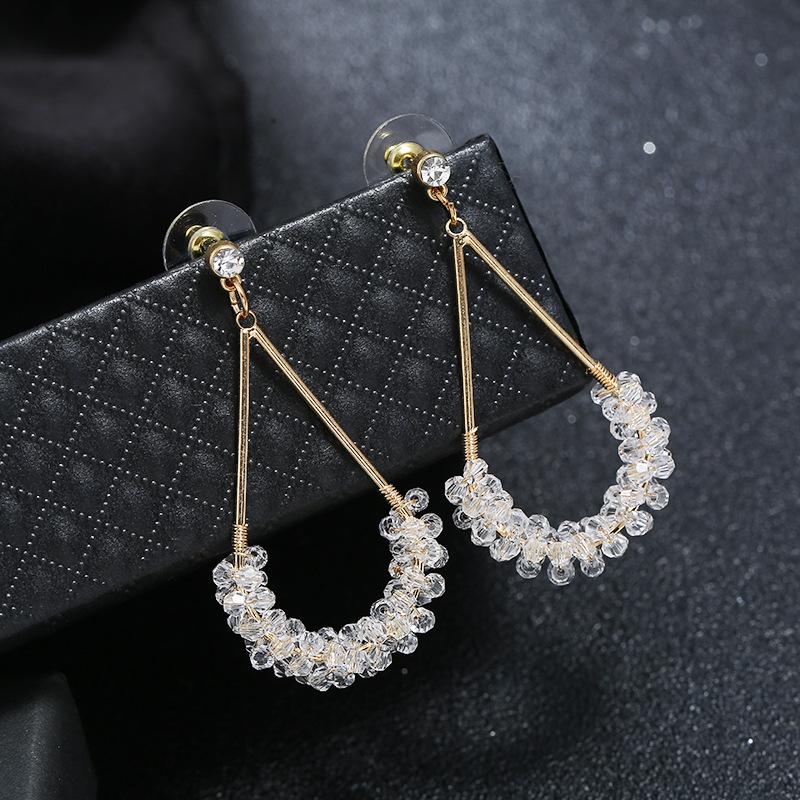 Original fashion personality retro crystal stud earrings female simple temperament versatile long earrings show face thin earrings