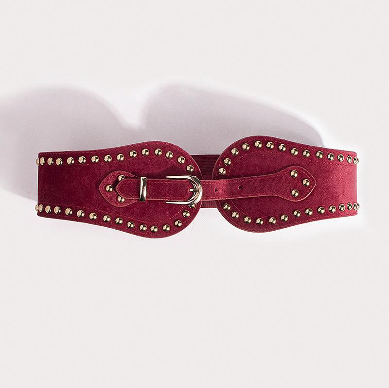 Women's Fashionable and Handsome Suede Rivet Elastic Wide Waist Seal Adjustable Western Style Elastic Waist Belt