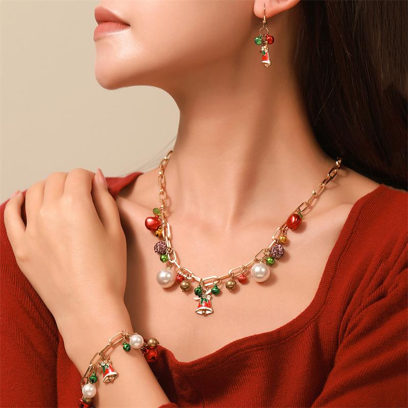 Fashion Christmas Tree Colorful Bells Pendant Necklace Bracelet Earrings for Women Festival Party Jewelry Set New Year Gift