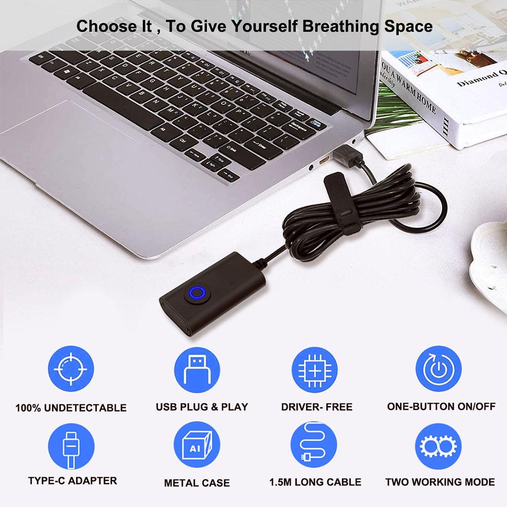 2 In 1 USB Type-C Mouse Jiggler with ON/OFF Switch Virtual Mouse Mover Drive Free Mouse Movement Simulator Keeps Computer Awake
