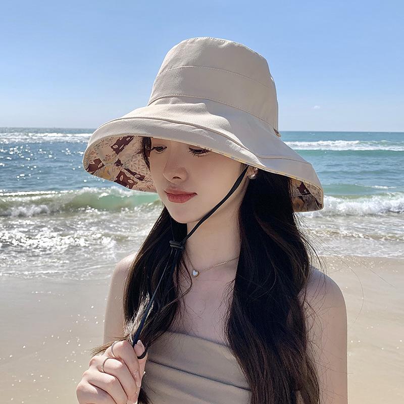 Women's Double-sided Sun Protection Bucket Hat - Summer Pure Cotton Anti-UV Wide Brim, Foldable for Travel.