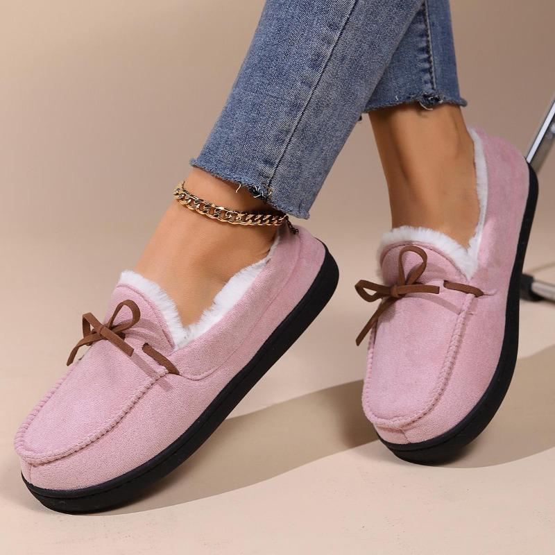 Autumn and Winter Warm Casual Shoes for Women Bowknot Round Toe All-inclusive Home Wear Cotton Shoes