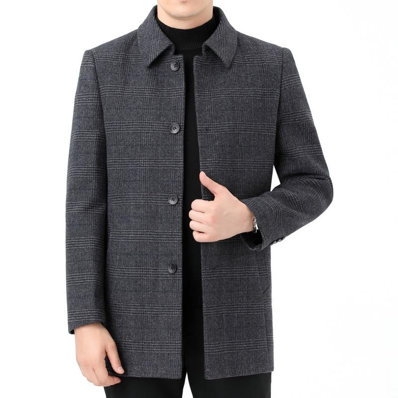 Down-lined woolen coat men's mid-length winter thickened plaid double-sided woolen cashmere coat woolen coat