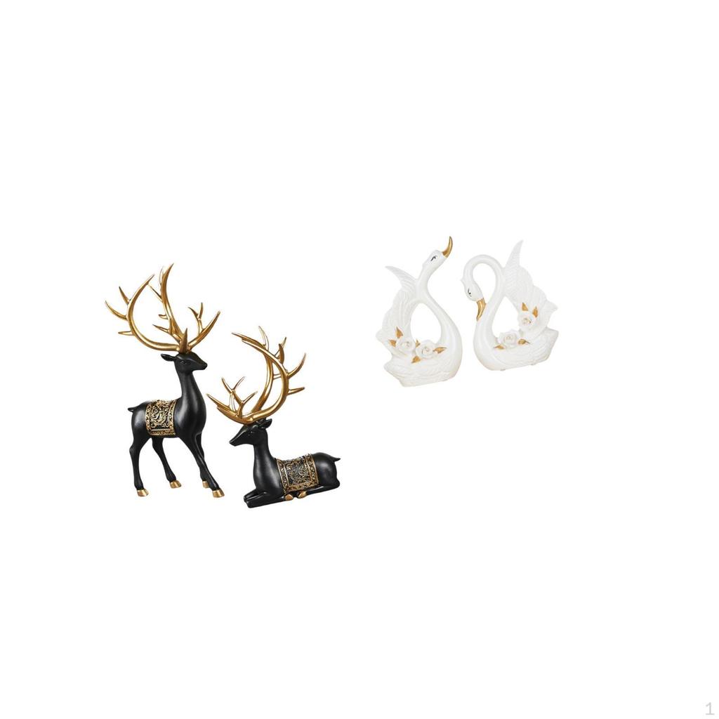 Reindeer Elk Resin Sculpture And Swan Ceramic Statue Collection Elegant Animal Figurine for Tabletop