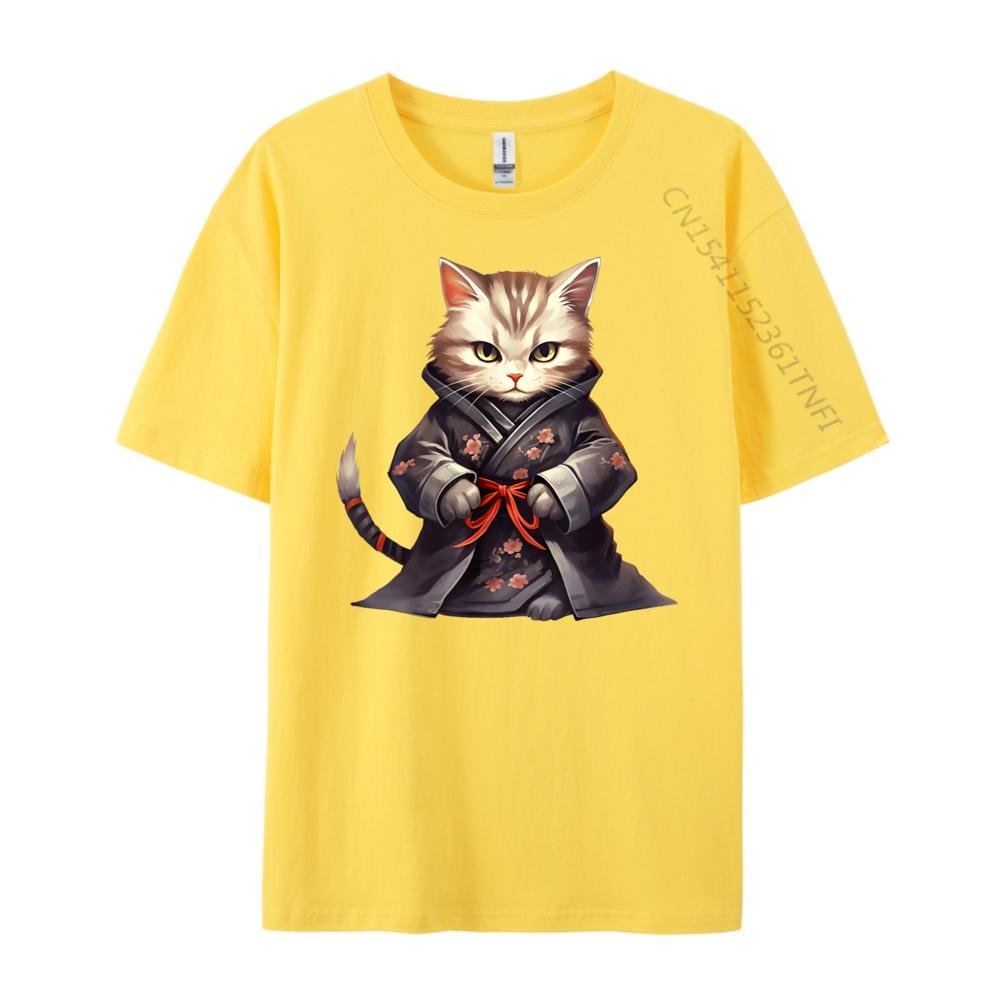 Cute Samurai Cat Japan Warrior Bushido Anime Mens Clothing 2025 T Shirt Men Tee Shirt Clothes Oversized T Shirt