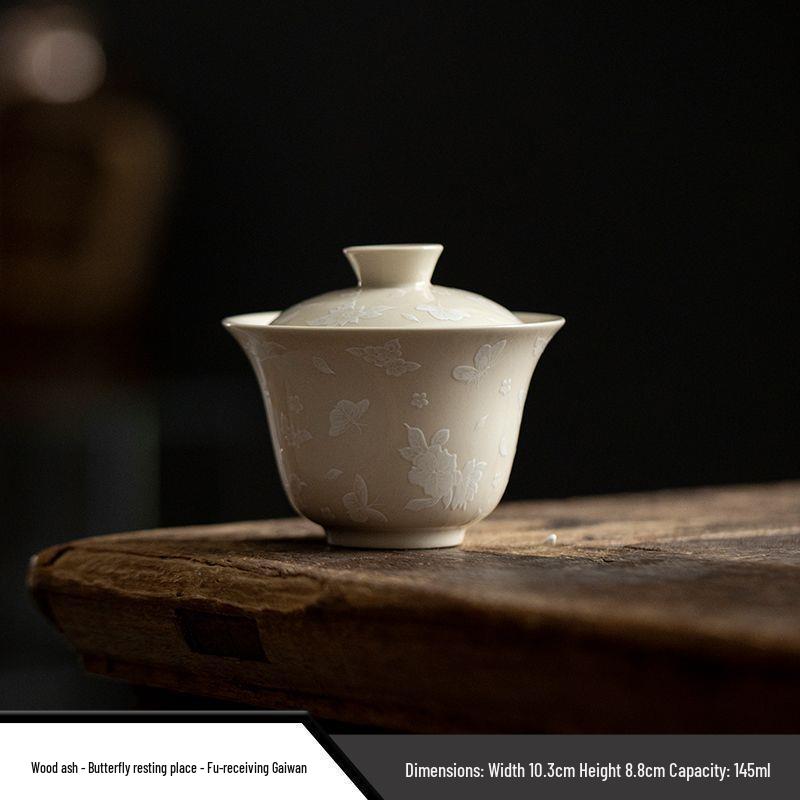 Fragrant Ash Butterfly Gaiwan: Elegant Ceramic Tea Set for Kung Fu Brewing