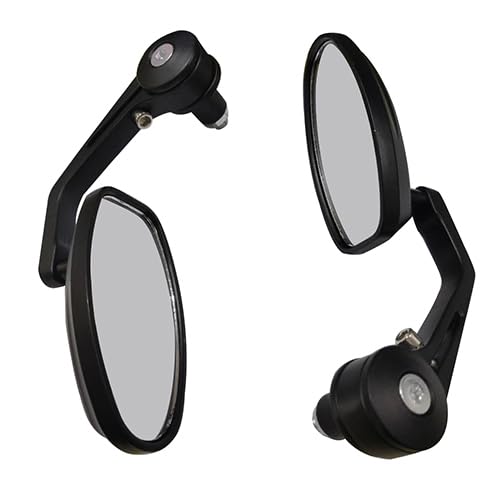 MIRAX Motorcycle Mirror, Oval Bar End Mirror, Left and Right Set, Black, General Purpose, 360° Angle Adjustable, Moped Scooter