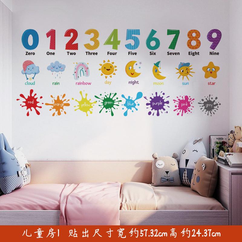 Baby Early Education Understanding Children S Enlightenment Wall Stickers Cartoon English Digital Kindergarten Classroom Decoration Stickers 30*60cm (without bag)