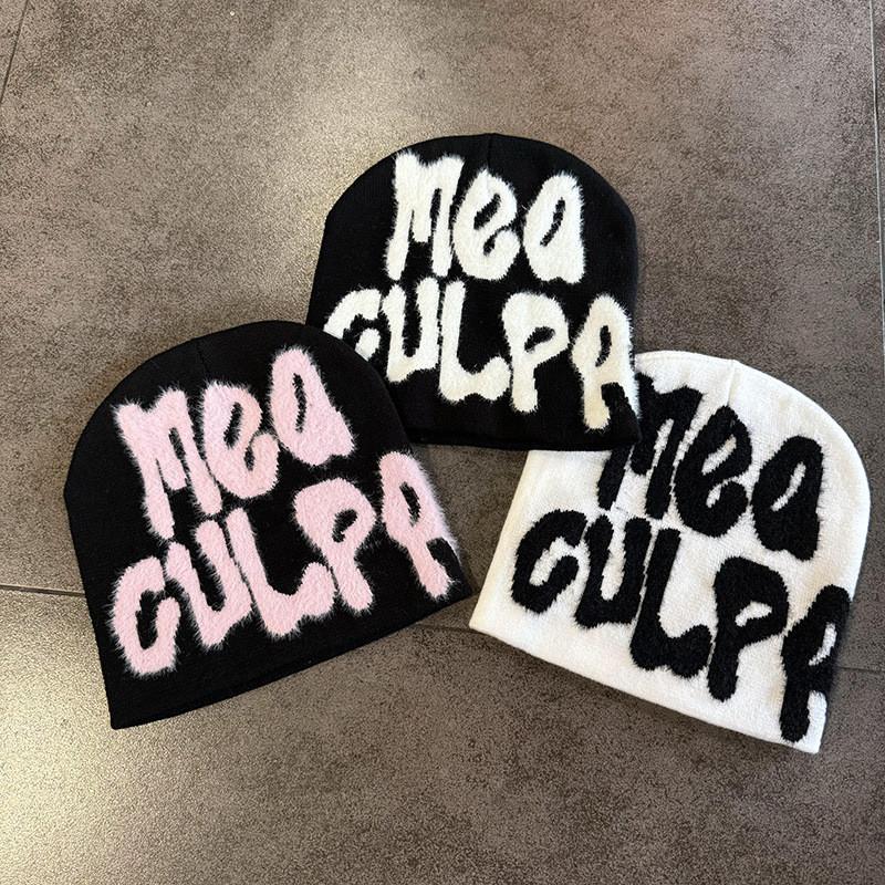 Street Letter Style Pattern Neutral Plush Casual Knitted Hat For Fall And Winter
