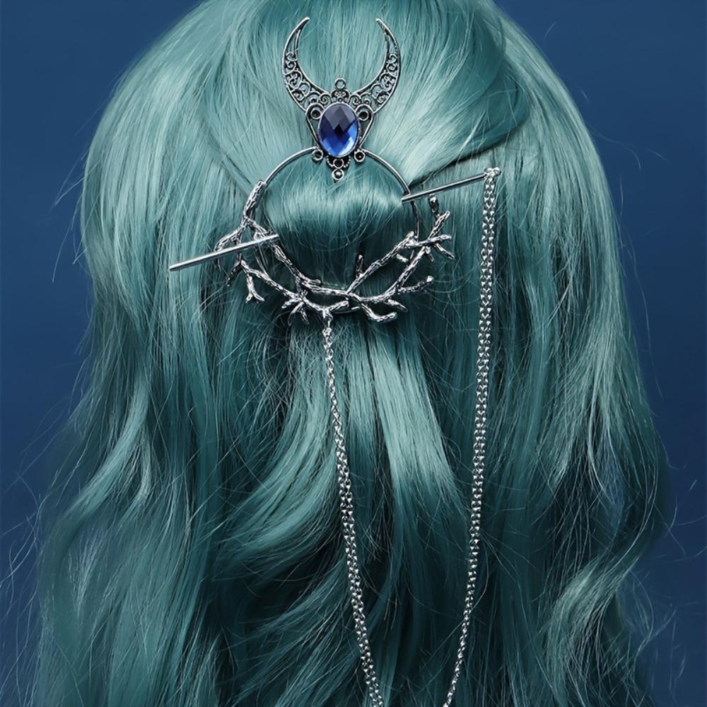 Beautiful Crescent Branch Gothic Hair Stick Antiqued Retro Pentagram Hairpin for Women
