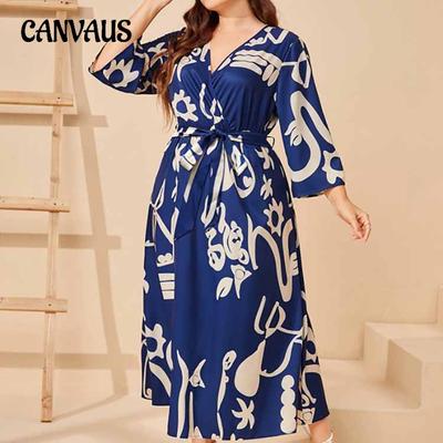 Women's Dress Plus Size Printed Elastic Waist Dresses