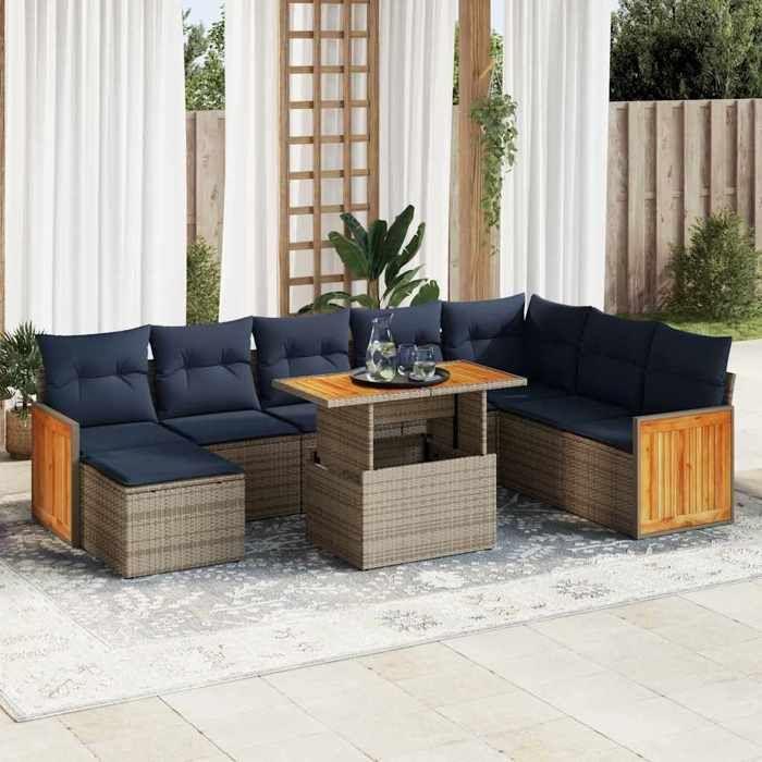 VidaXL 11-piece Garden Sofa Set and Cushions Rattan Acacia 3327750