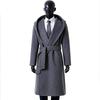 Winter Wool Cashmere Hooded Bathrobe: Long, Cozy, Belted Outerwear Coat Without Buttons
