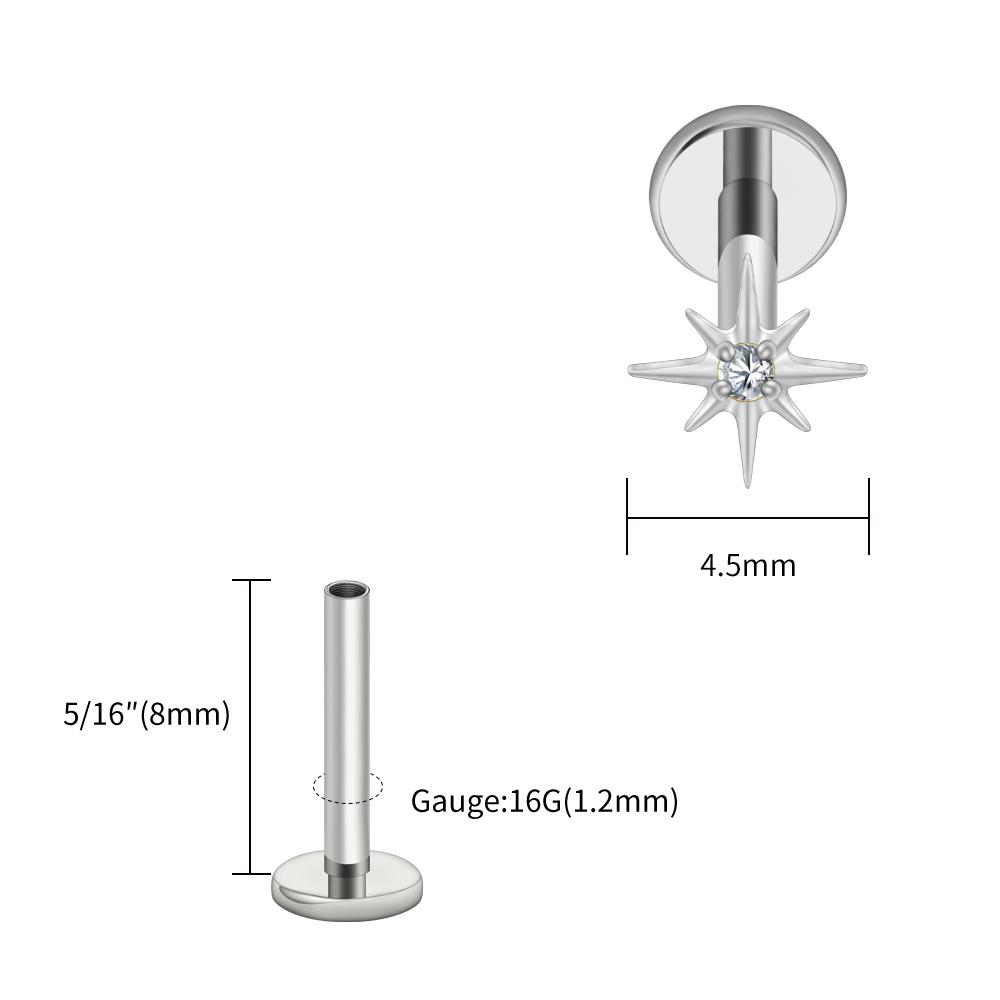 Right Grand ASTM F136 Titanium CZ North Star Flat Back Earring 16G Tiny Starburst Helix Cartilage Stud Earlobe Piercing Jewelry
