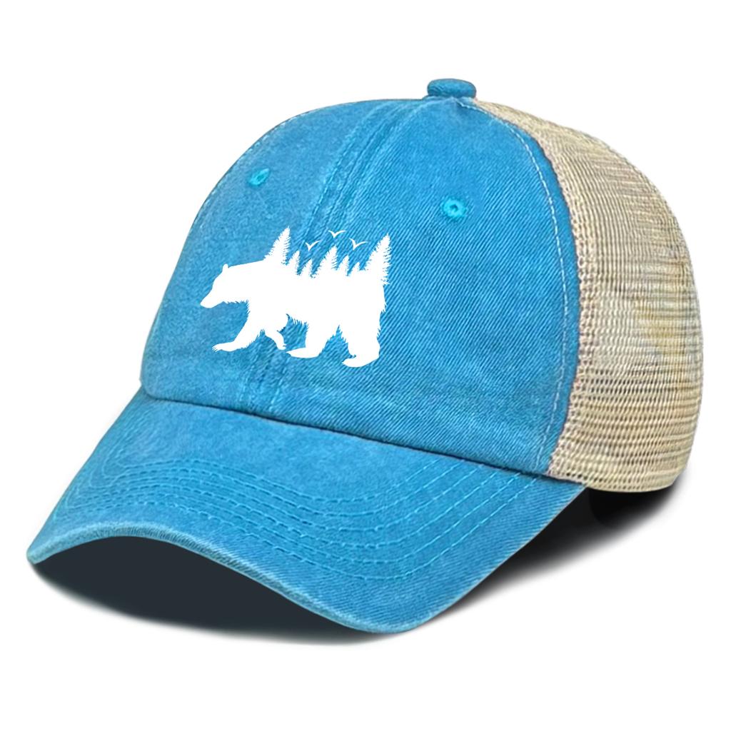White Forest Bear Mesh Cap Adjustable Baseball Cap Hat For Woman Distressed Simple Snapback Trucker Hat Ideal Choice For Gifts