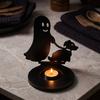 Spooky Tabletop Centerpiece Halloween Shadow Candle Holder, Ghost Skull Candlestick Decoration, Creative Silhouette Lighting Art Vintage Wooden