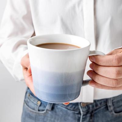 Fog Sea Gradual Change Color Ceramic Cup Design Sense Coffee Cup Simple Large Diameter Drinking Cup Export