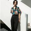 Ladies Summer Holiday Bohe Shirt - Oversized Short Sleeve Button Down Flower Printed Top for Casual Layering