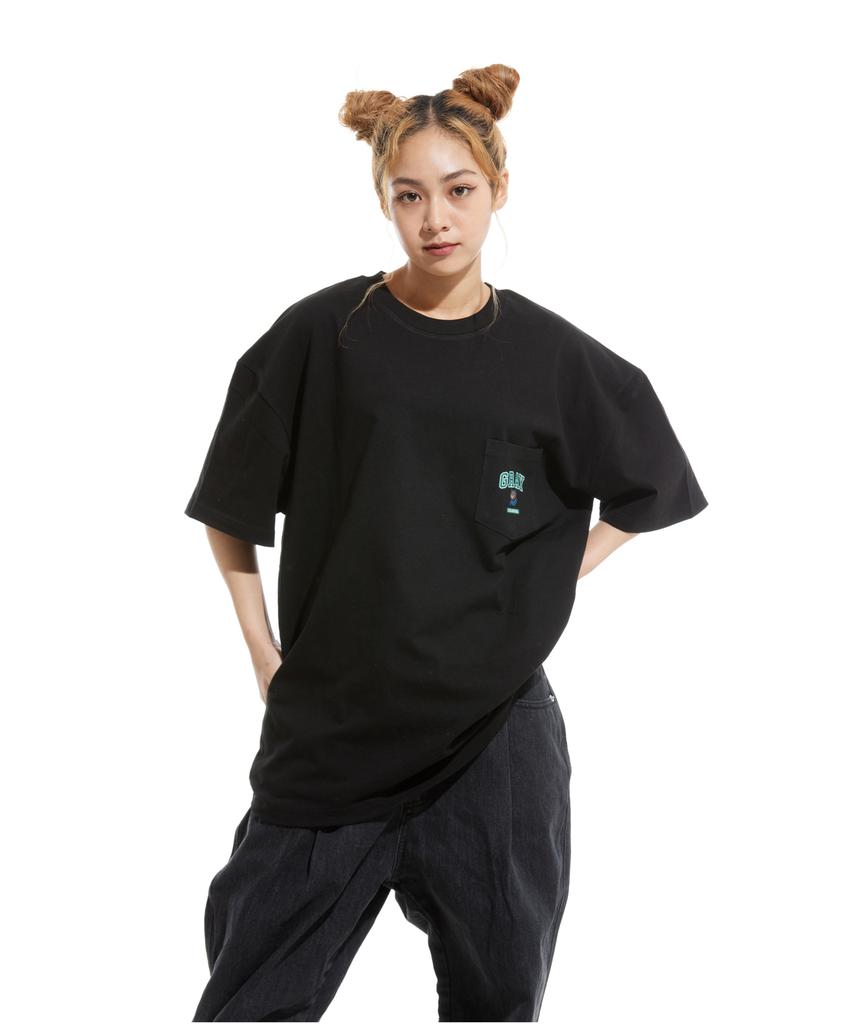 CREAM SODA LAB Gray Logo Oversized Heavyweight Pocket Short Sleeve Tee Black
