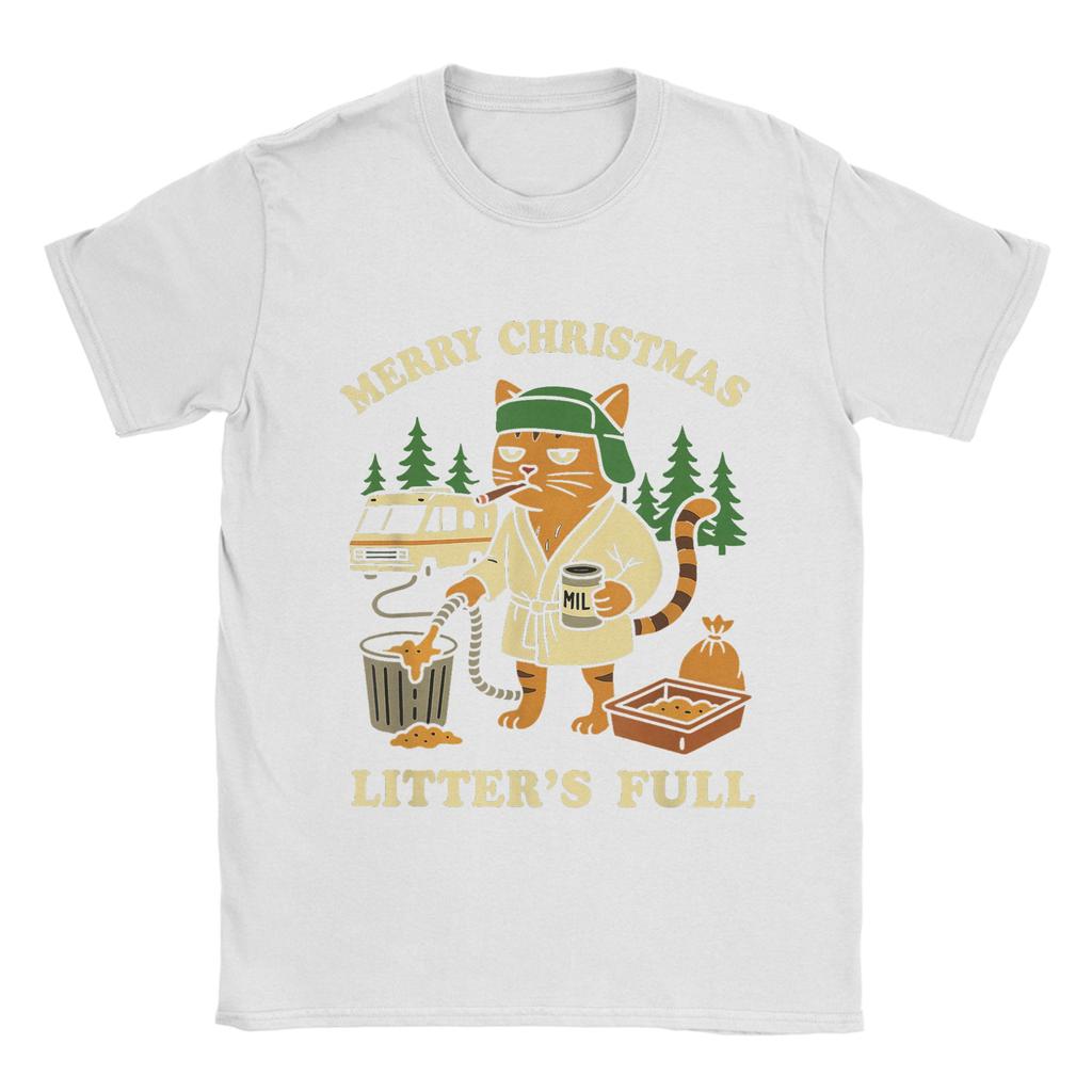 Men T-Shirt Funny Litters Full Cat  Vintage 100% Cotton Tees Short Sleeve  T Shirt Crewneck Tops Birthday Present