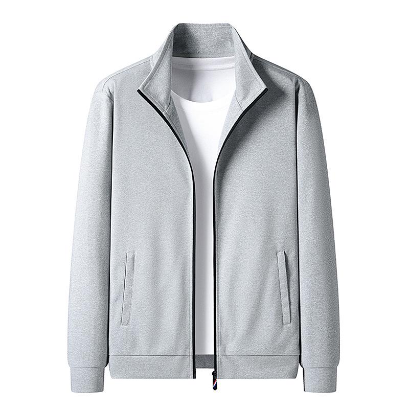 2024 Men's Solid Color Stand Collar Zipper Jacket - Versatile, Fashionable Spring/Autumn Casual Wear for Youth and Dads.