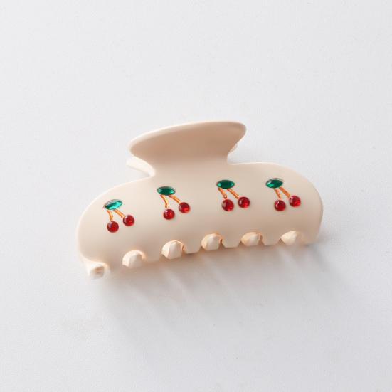 Hair Claw Rhinestones Inlaid Cherry Decoration Back Head Shower Clip Medium Size Shark Hair Claw Versatile Hair Accessory