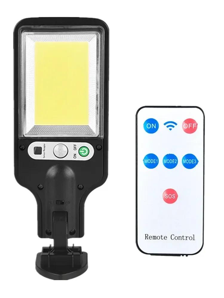 Dimmable Solar Remote Control LED Courtyard Wall Lamp 3 Light Modes Human Body Induction Garden Terrace Garage Door Street Lamp