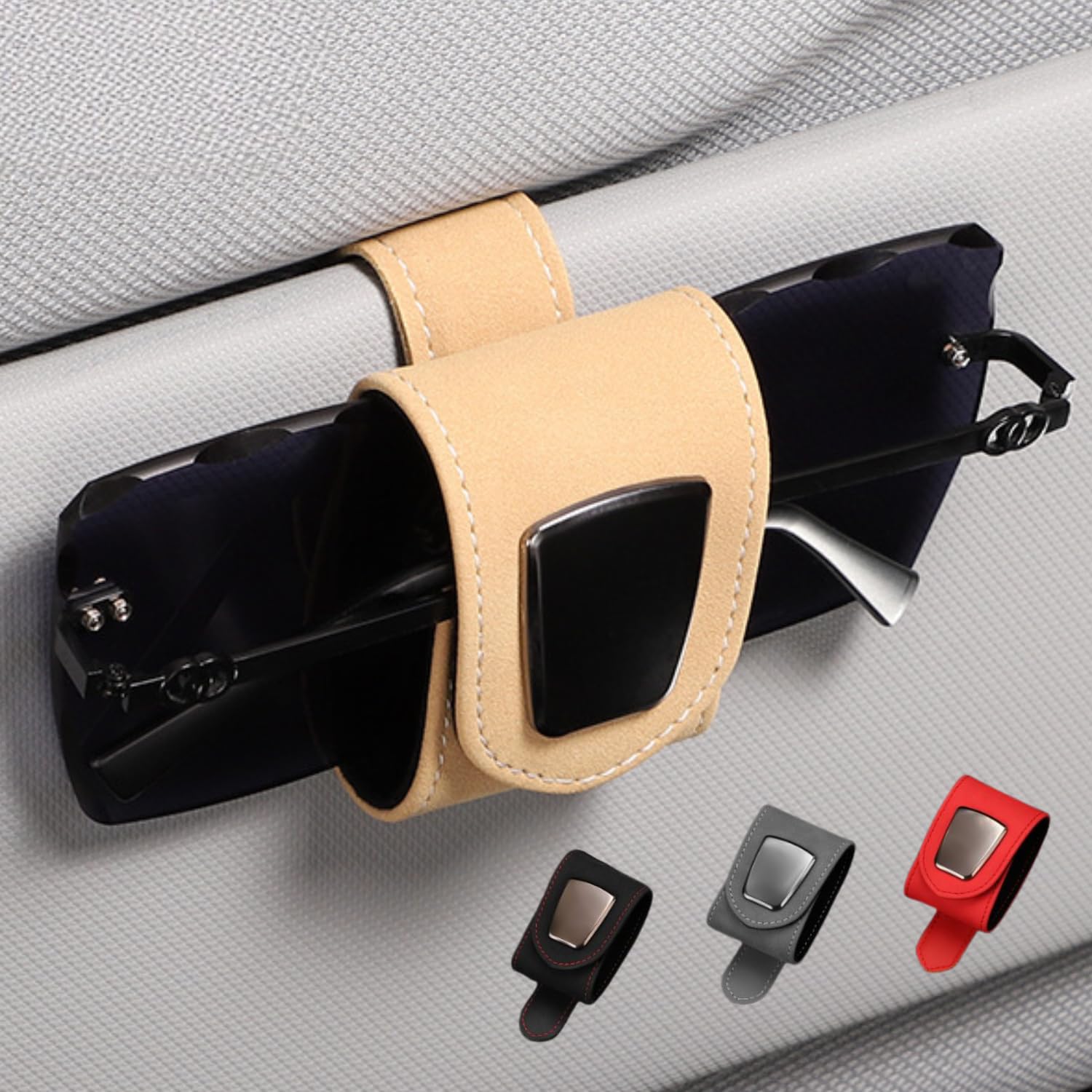 

LEZARINO Sunglasses Holder, Car, Sunglasses Holder, Glasses Holder, Car Sun Visor Mount, Leather Look (Beige) бежевый