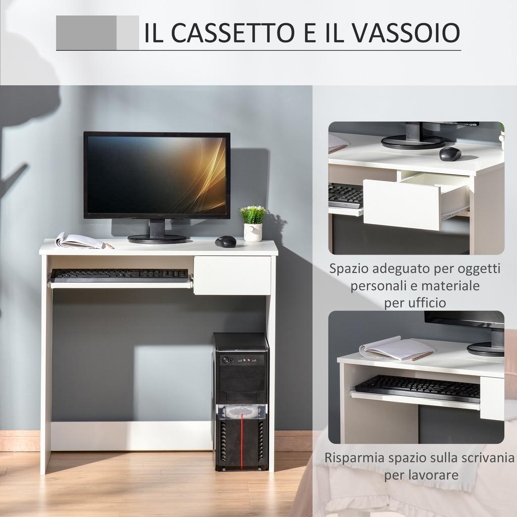 Office Desk, 80x45x75 cm Space-Saving Desk with Keyboard Tray, Document Drawer, White