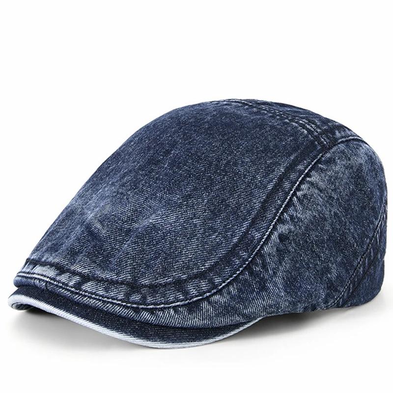 Vintage Washed Denim Flat Cap Dad Distressed Jean Newsboy Hat Men's Casual Style Berets Woman Fashion Ivy Cap