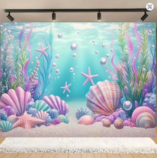 BEPAN Underwater Mermaid Background Underwater World Castle Girl Princess Birthday Party Decoration Supplies Baby Shower Arrangement
