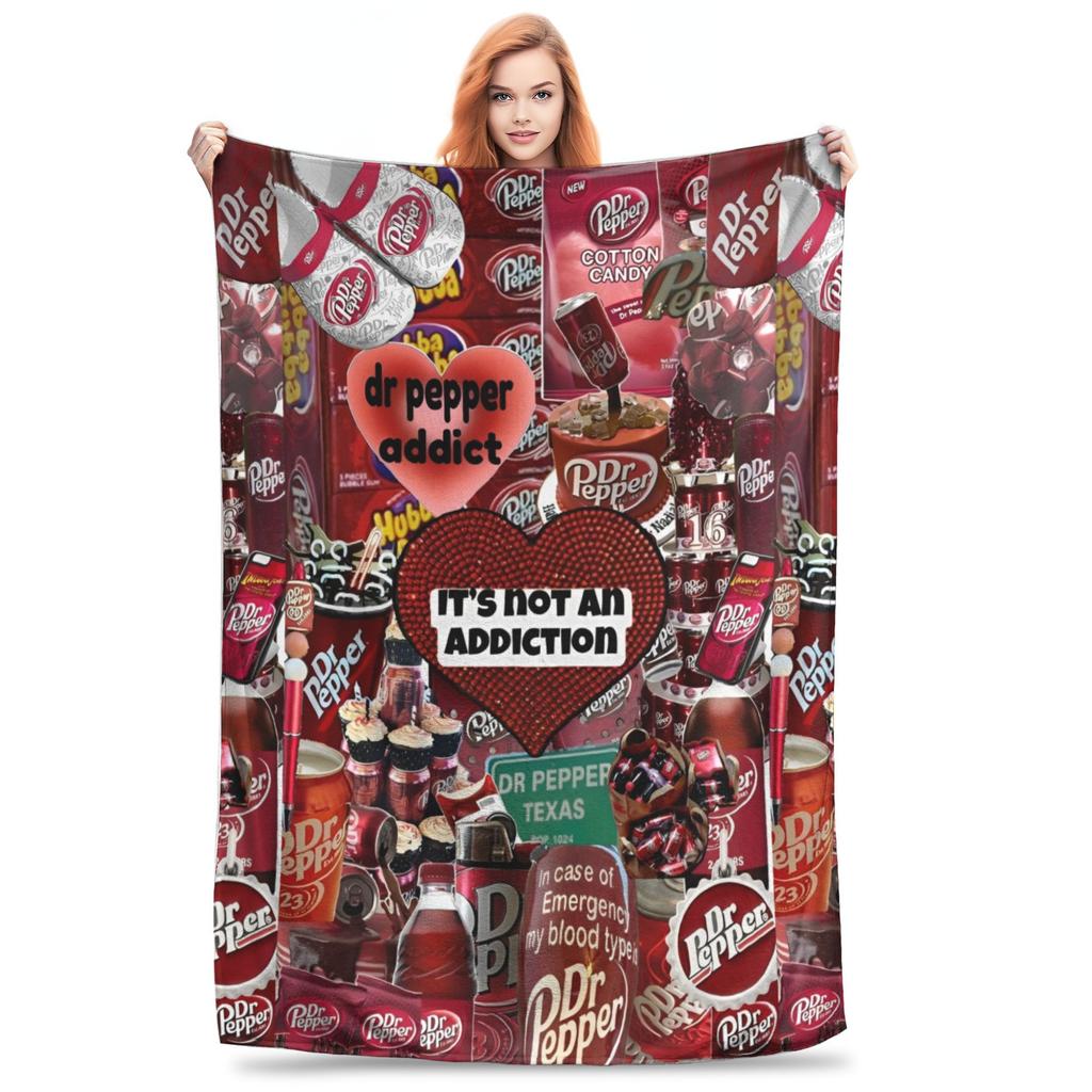 Dr Pepper Ribbon Blanket Flannel Summer Air Conditioning Drink Portable Warm Throw Blankets for Home Couch Plush Thin Quilt