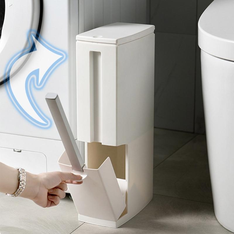 Plastic Garbage Can with Press Type Opening Large Capacity Trash Can Waste Bin Toilet Brush for Daily Disposal Need