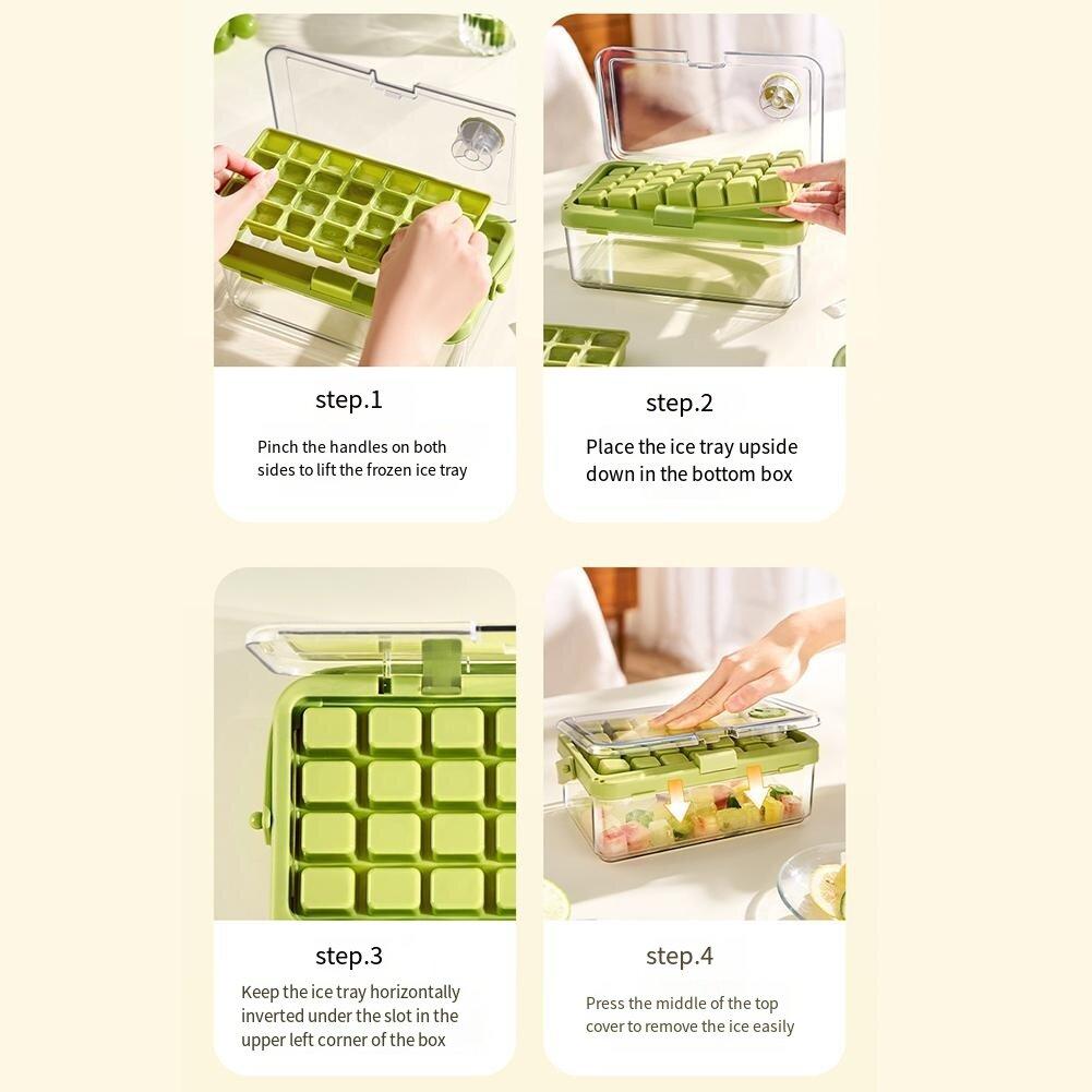 Ice Cube Tray with Lid and Bin Ice Tray with Scoop Ice Cube Mold  for Freezer for Chilled Drinks Coffee Juice